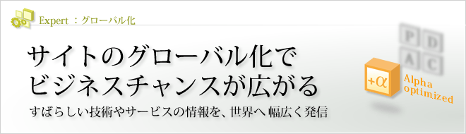 Expert - 多言語サイト化 : サイトの多言語サイト化でビジネスチャンスが広がる すばらしい技術やサービスの情報を、世界へ幅広く発信 Expert - 多言語サイト化 : サイトの多言語サイト化でビジネスチャンスが広がる すばらしい技術やサービスの情報を、世界へ幅広く発信